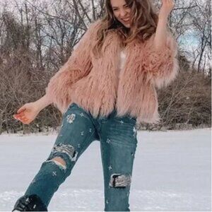 Theory Elstana Cody Faux Fur Crop Jacket in Pink Small